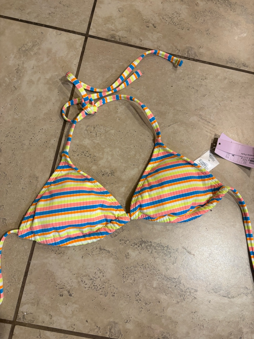 NWT Wild Fable Neon yellow, pink, and blue stripe Bikini Top